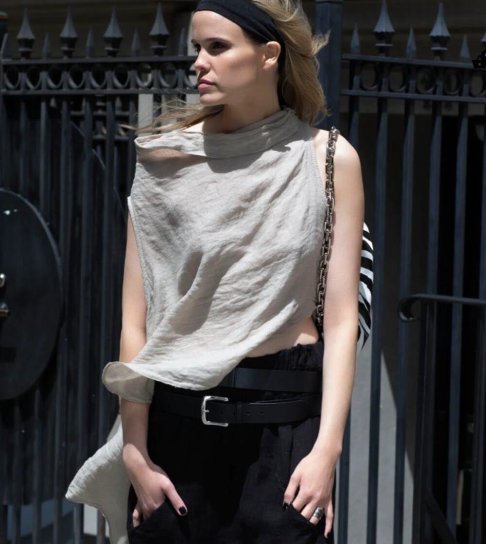 DIGS White Linen Sleeveless Cowl Neck Top One Size Asymmetrical Minimalist Gauzy